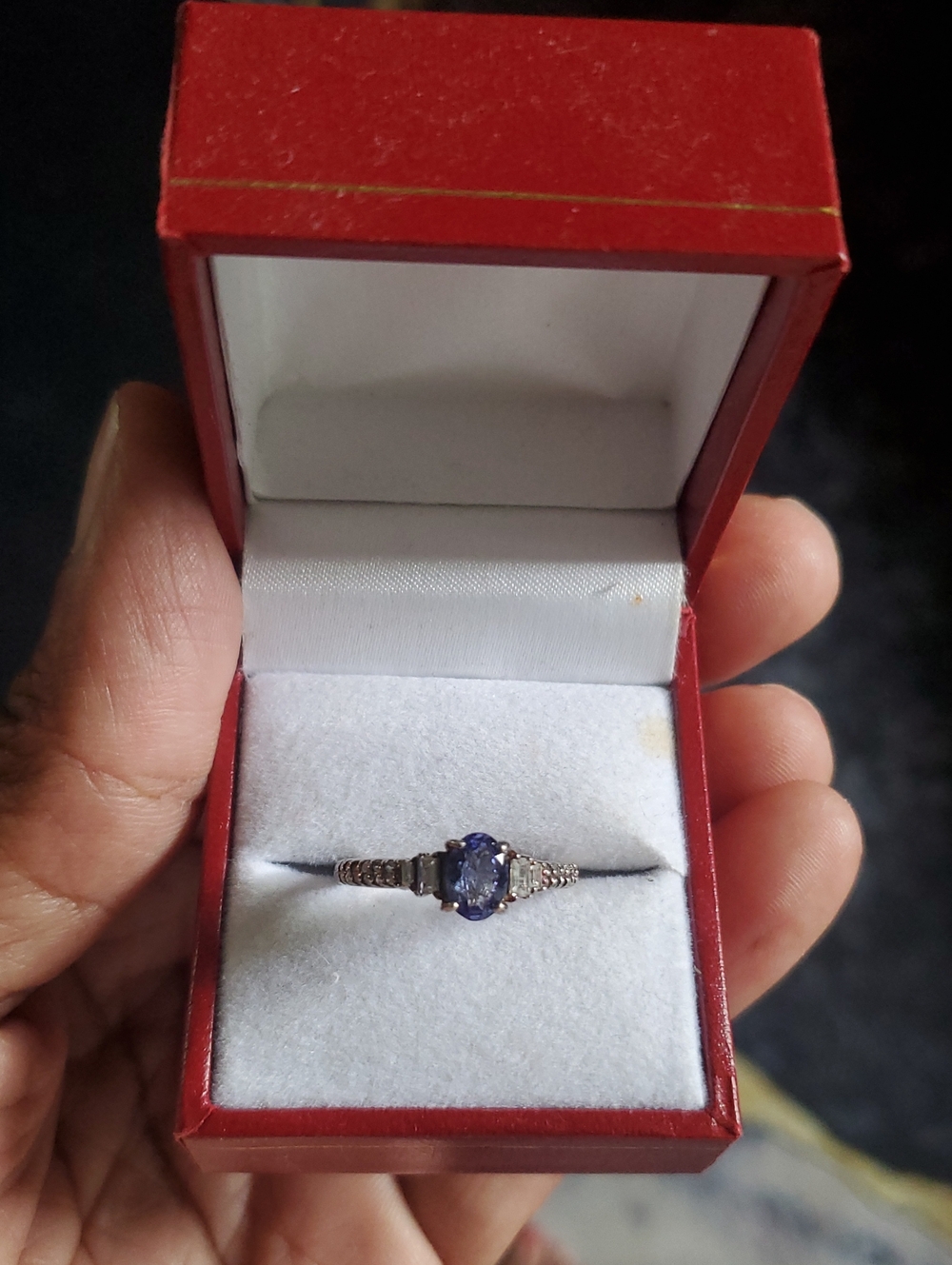Platinum Plated Tanzanite White Zircon Solitaire Ring Size 7